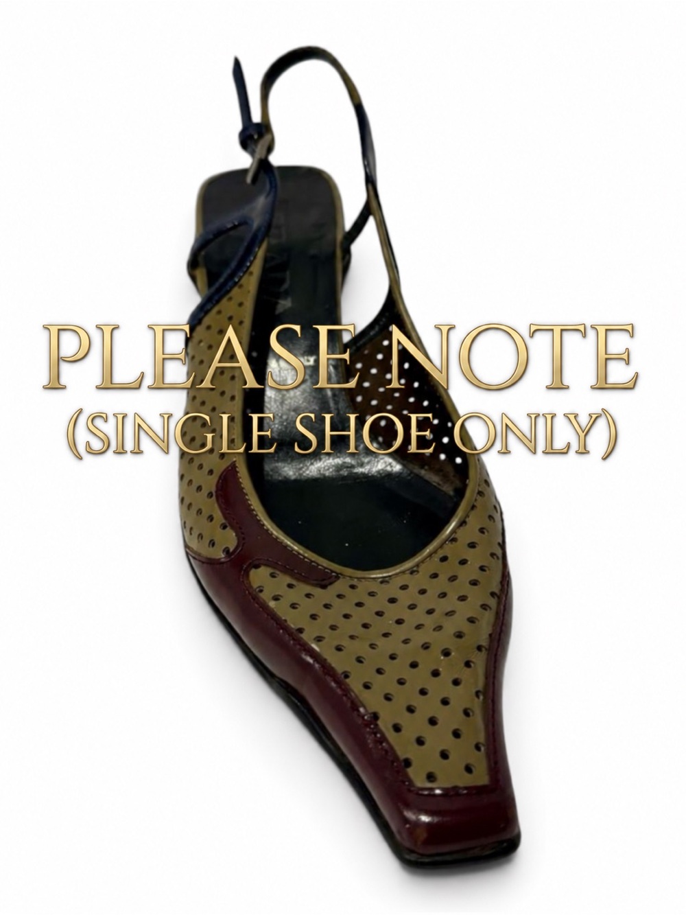 Vintage Prada Y2K Perforated Leather Slingback Kitten Heel 38.5 SINGLE SHOE